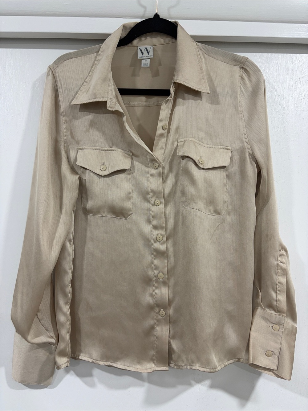 W by Worth Beige Button-Front Utility Blouse